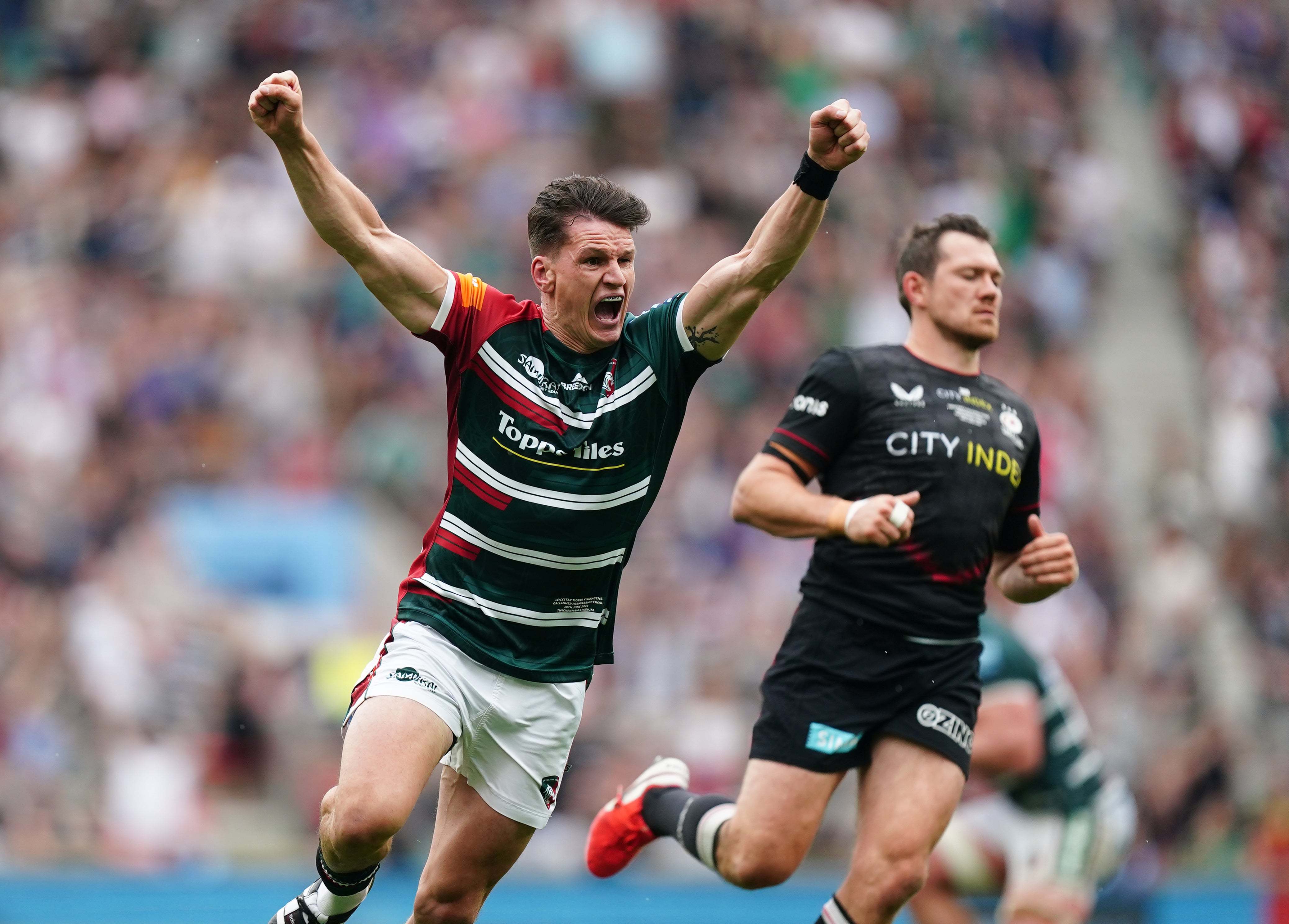 Leicester’s Freddie Burns scored a match-winning drop goal in the Gallagher Premiership final against Saracens (Mike Egerton/PA)