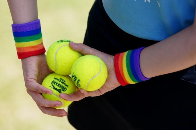 Pride rainbow wrist bands have been worn by volunteers and officials during grass-court events (Mike Egerton/PA)