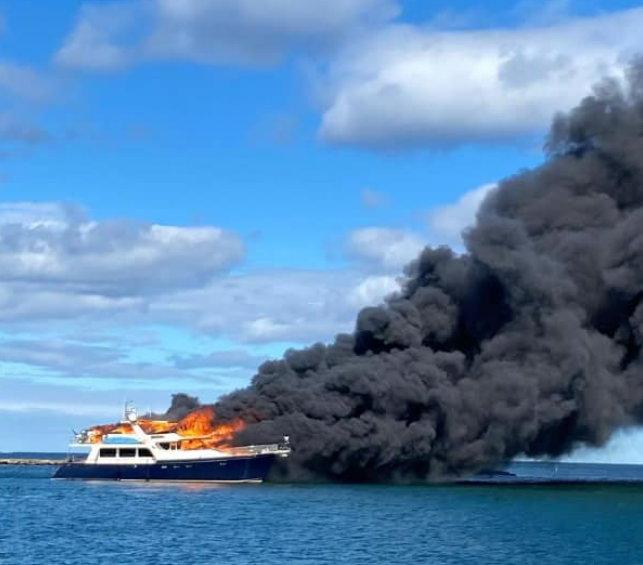 It took fire crews hours from multiple departments near Fort Stark State Park in New Hampshire to extinguish a fire on a yacht