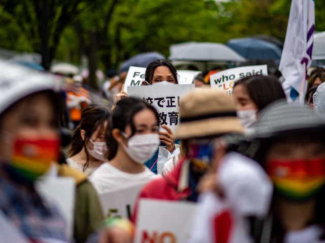 <p>People attend the Tokyo Rainbow Pride 2022 parade in April this year </p>