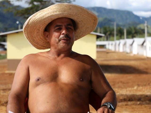 <p>Olmedo Vega spent 35 years as a Farc guerrilla commander before moving to the Agua Bonita demobilisation camp</p>