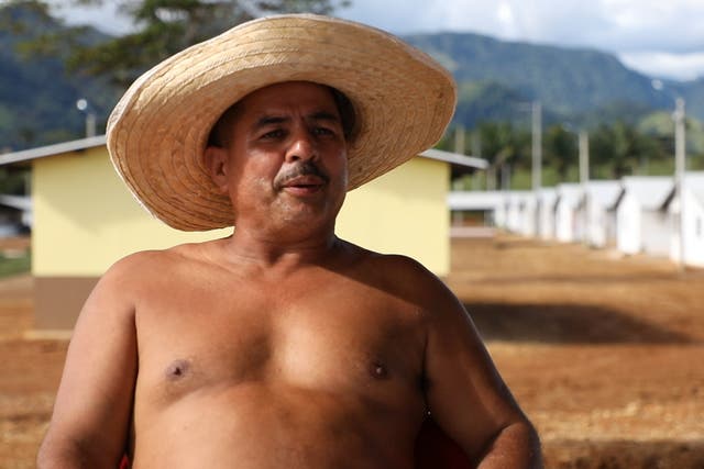 <p>Olmedo Vega spent 35 years as a Farc guerrilla commander before moving to the Agua Bonita demobilisation camp</p>