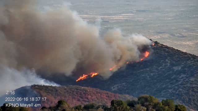 <p>The Contreras Fire burning near the Kitt Peak National Observatory on Thursday</p>