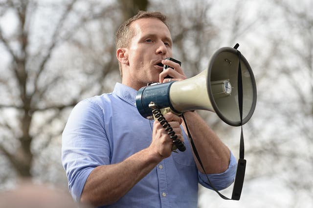 <p>Eric Greitens at a rally in Missouri </p>