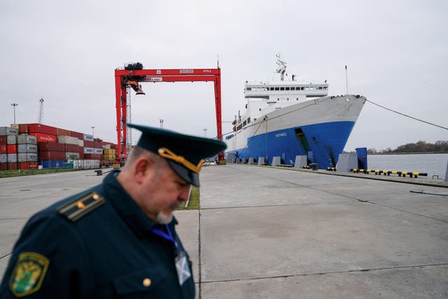 <p>A Russian customs officer in Kaliningrad</p>