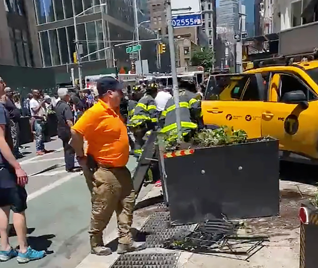 <p>A taxi mounted the curb on Broadway in Manhattan’s Flat Iron district on Monday, leaving three seriously injured</p>