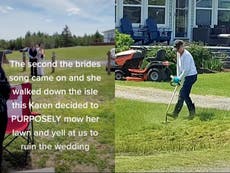 Woman ‘ruins’ neighbour’s wedding day by mowing the lawn as bride walks down the aisle 