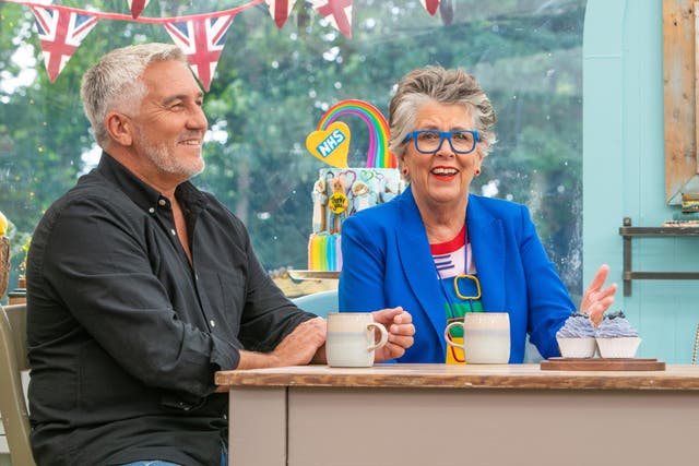 <p>Hollywood with fellow The Great British Bake Off judge Prue Leith (C4/Love Productions/Mark Bourdillon/PA)</p>