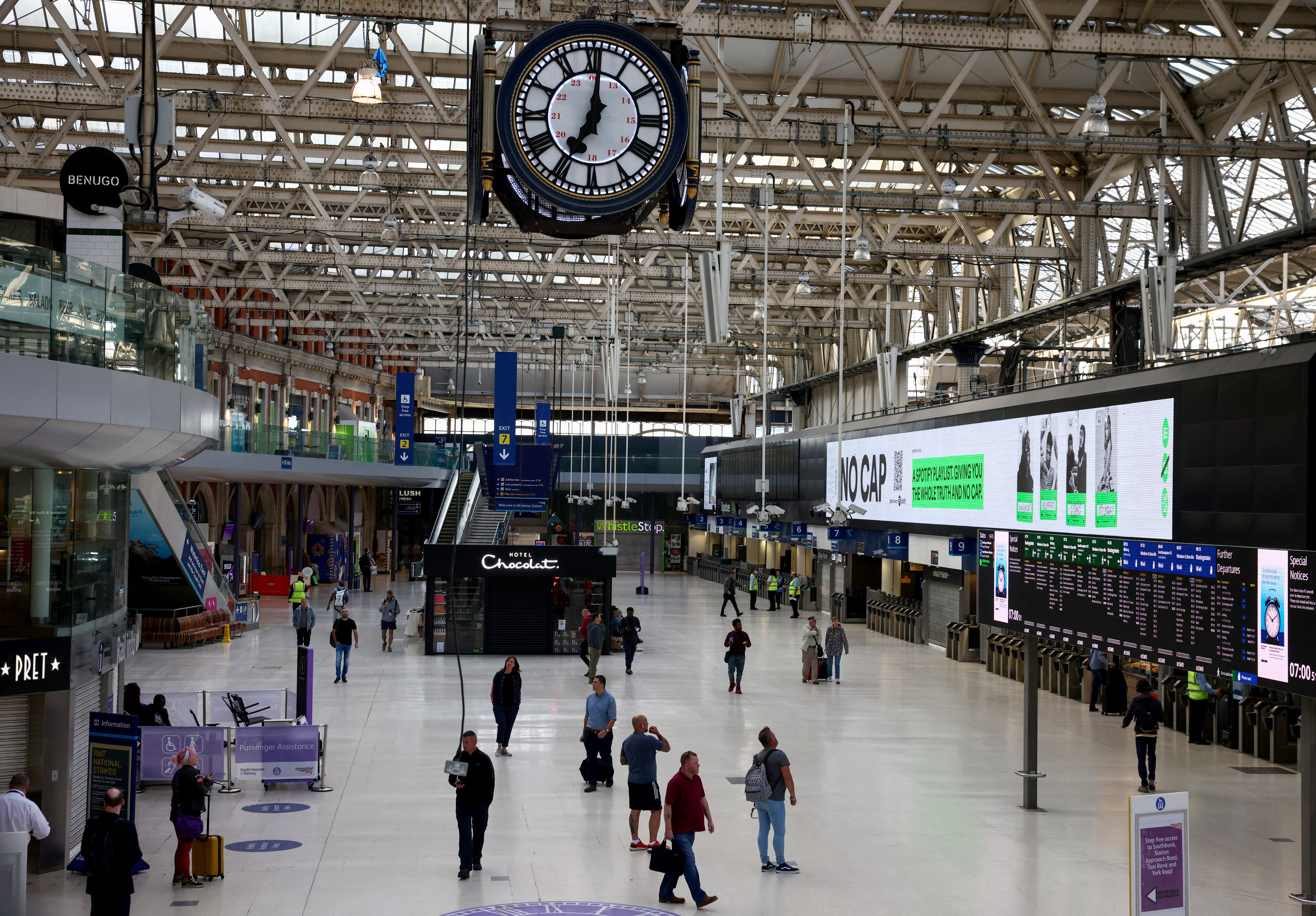 Despite a small number of trains arriving Waterloo was all but deserted on the first day of national rail strike