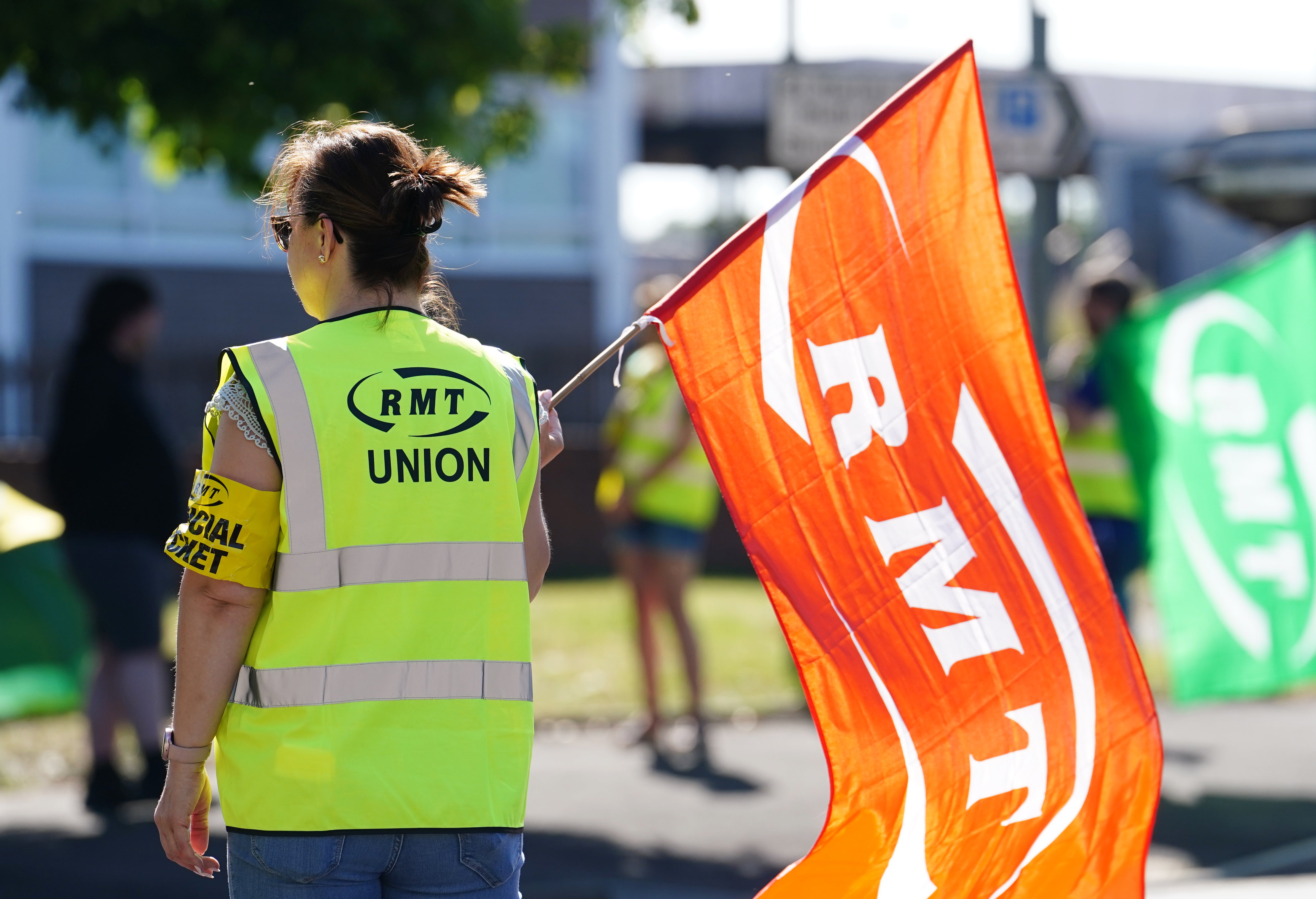 The RMT picket line at Shrub Hill train station in Worcestershire (David Davies/PA)
