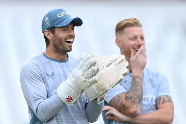 <p>Ben Foakes with new captain Ben Stokes during a nets session</p>