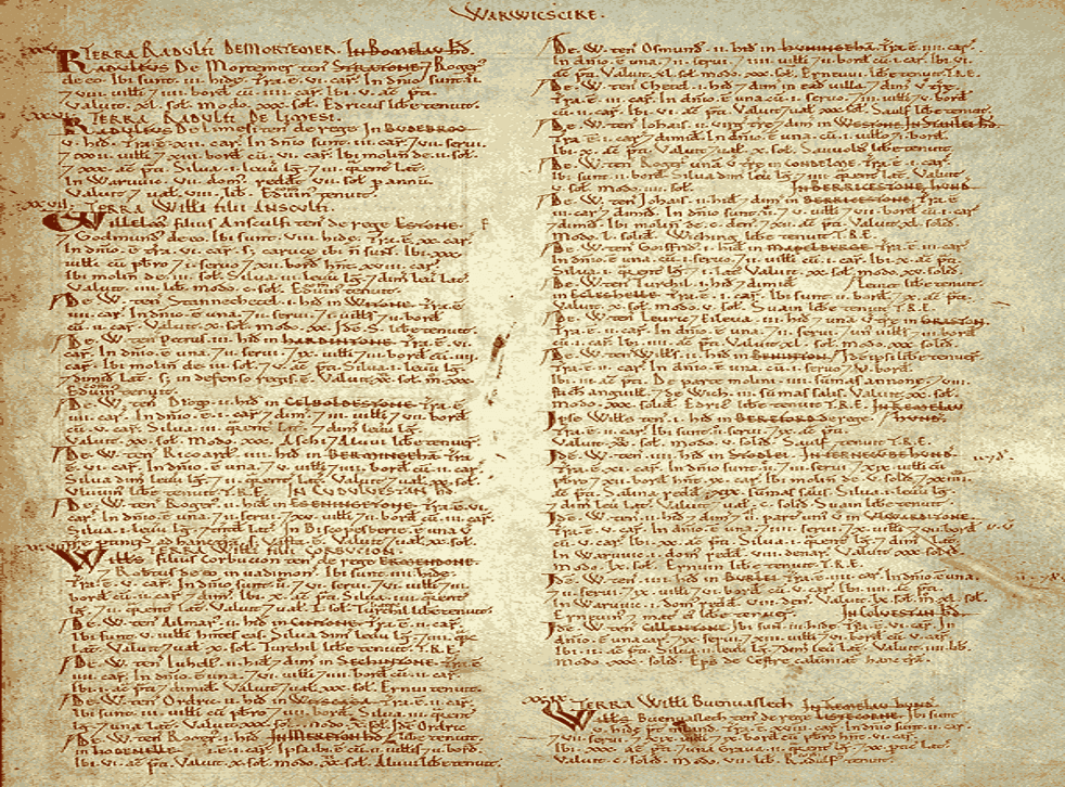 <p>A page from Domesday Book, a total economic and wealth assessment survey of England carried out by William the Conqueror’s government in 1086 </p>