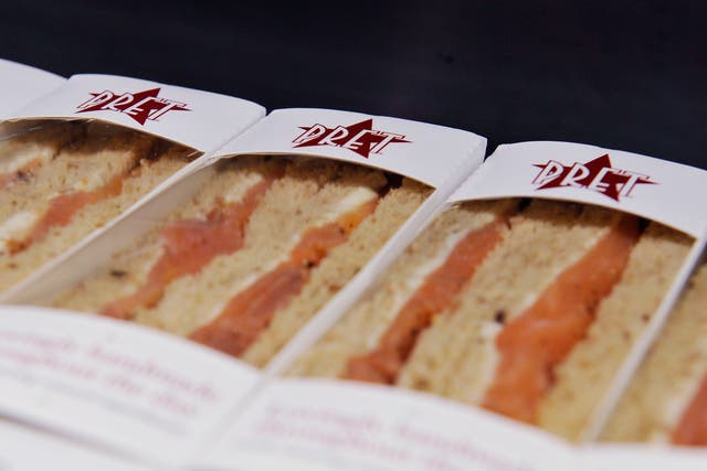 Pret A Manger sandwiches on display in a Pret cafe, central London (PA)