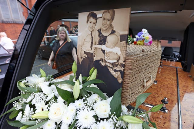 Aideen Kennedy’s coffin leaves the Good Shepherd Church in Belfast following a Requiem Mass (Liam McBurney/PA)