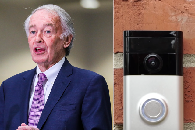 <p>Left: BOSTON, MASSACHUSETTS - MARCH 30: U.S. Sen. Ed Markey (D-MA) speaks to the press after visiting the Hynes Convention Center FEMA Mass Vaccination Site on March 30, 2021 in Boston, Massachusetts. CDC Director Dr. Rochelle Walensky recently said she had a sense of “impending doom” as the rate of coronavirus infection has recently been rising across the U.S. Right: Amazon Ring doorbell camera.</p>