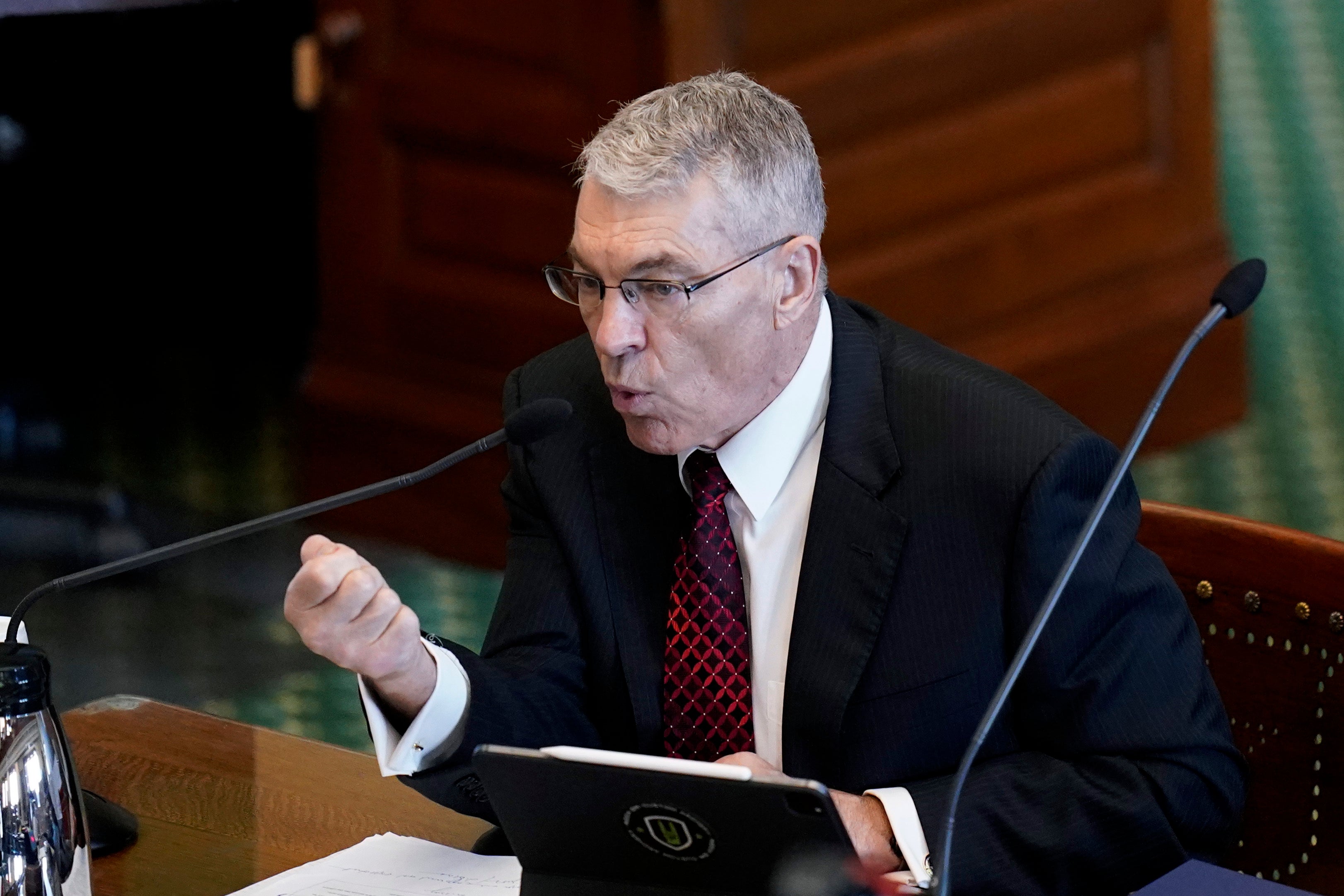 Texas Department of Public Safety Director Steve McCraw testifies at a Texas Senate hearing at the state capitol on 21 June 2022
