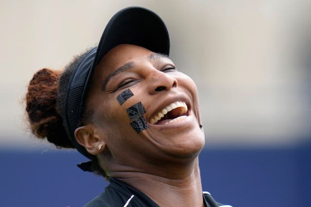 <p>Serena Williams laughs in Eastbourne</p>