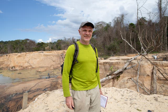 <p>Veteran foreign correspondent Dom Phillips visits in a mine in Roraima State, Brazil, in November 2019</p>