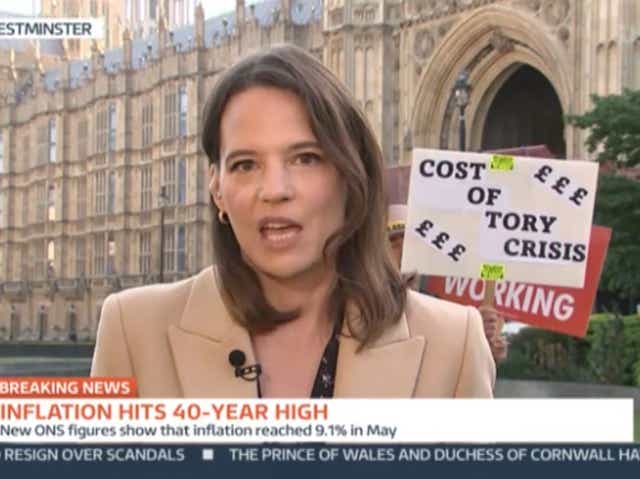<p>Louisa James speaking in front of protesters on ‘Good Morning Britain'</p>