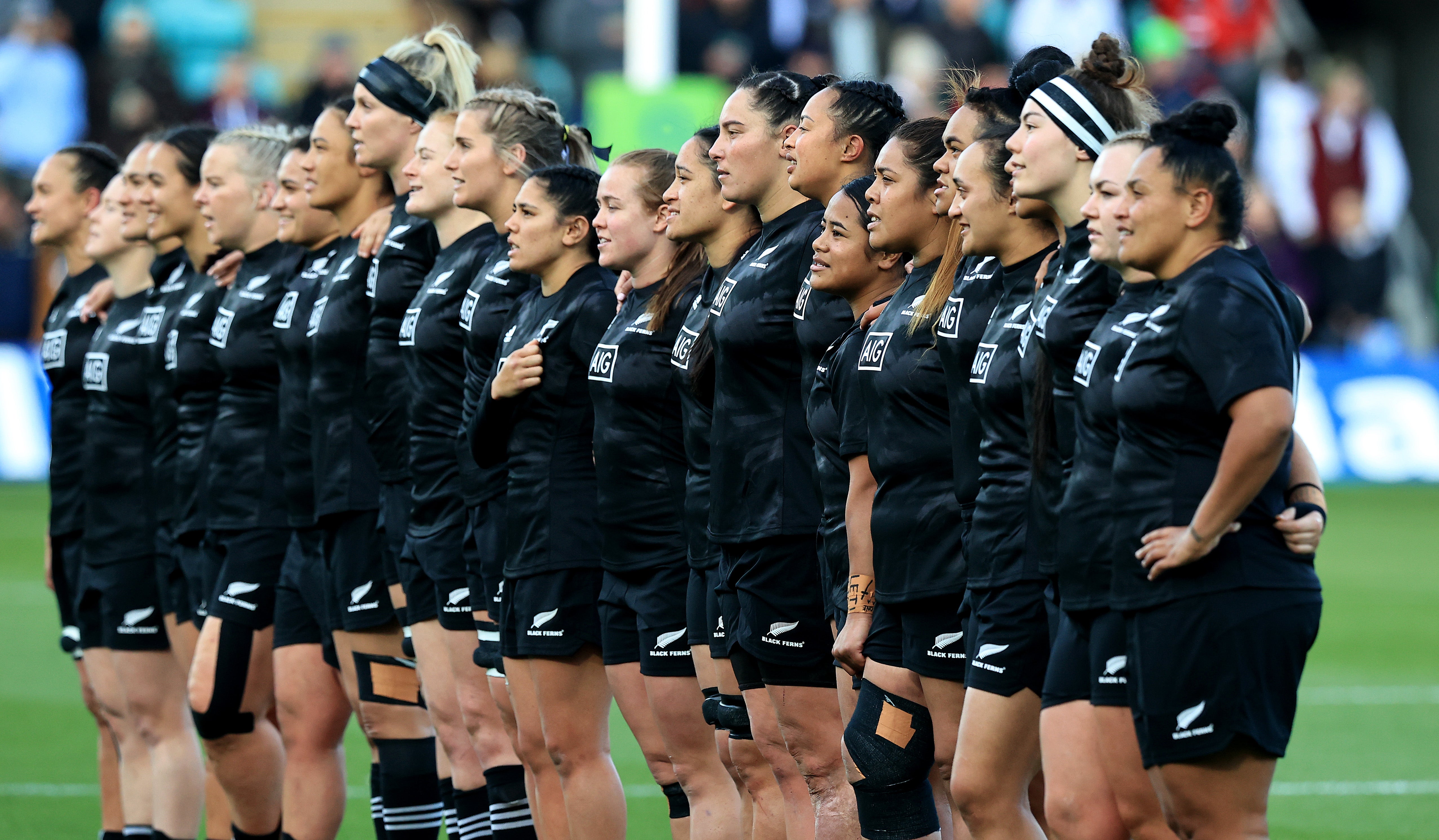 The New Zealand women’s team line up before a match against England