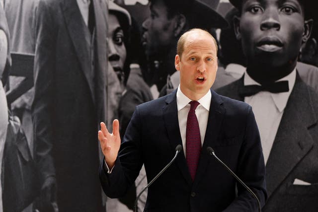 <p>Prince William, Duke of Cambridge, speaks during the unveiling of the National Windrush Monument at Waterloo Station in London on June 22, 2022. </p>