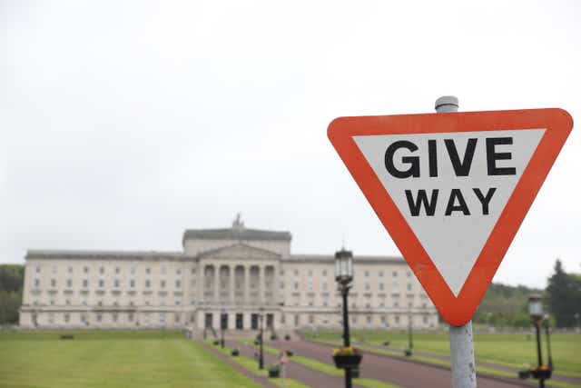 A Give Way sign at Parliament Buildings at Stormont, Belfast (Liam McBurney/PA)