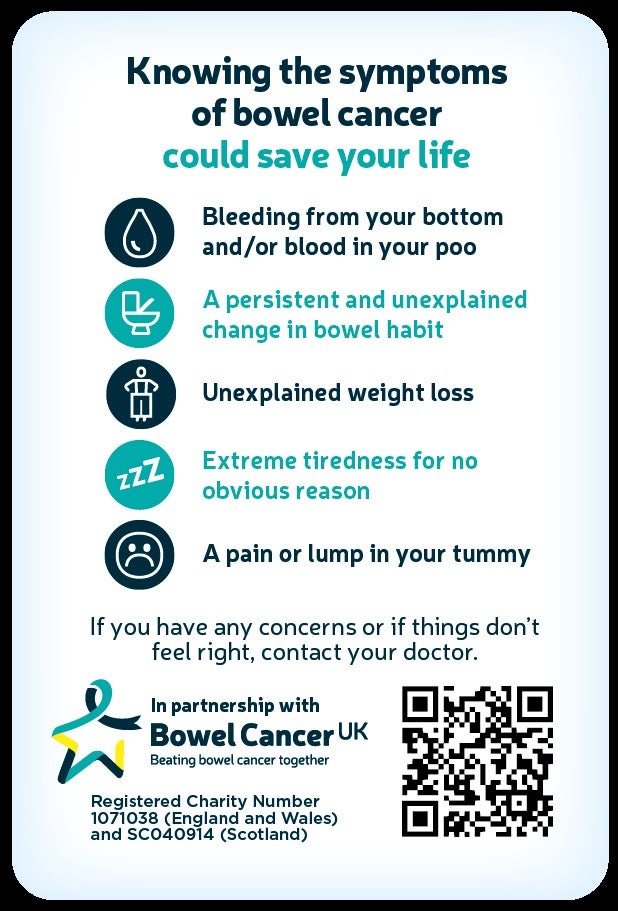 Signs and symptoms of bowel cancer, Bowel Cancer UK