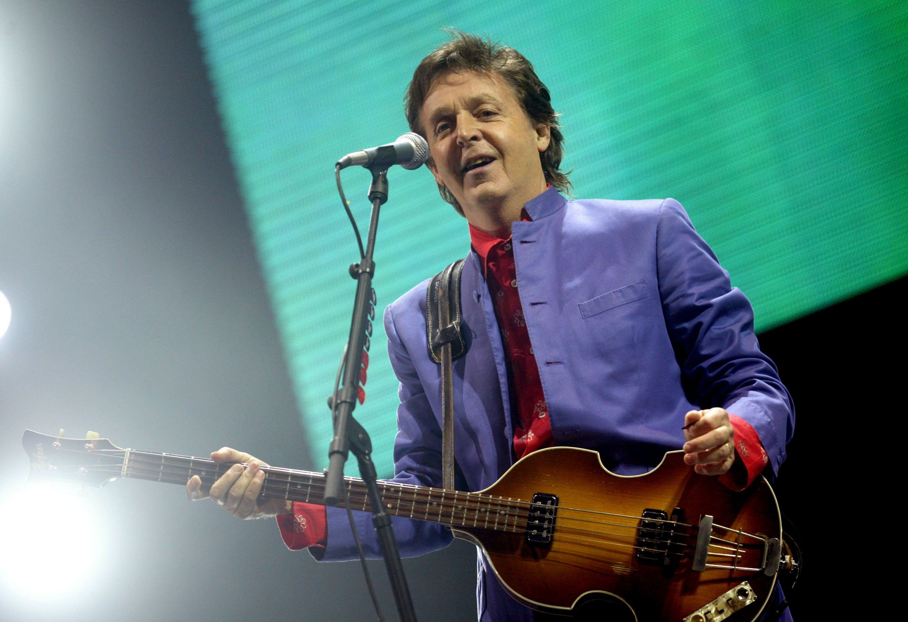 Paul McCartney performs on the Pyramid stage in 2004