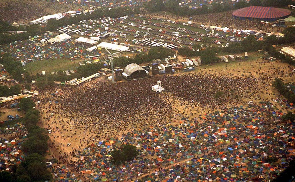 Aerial view of Glastonbury in 1995