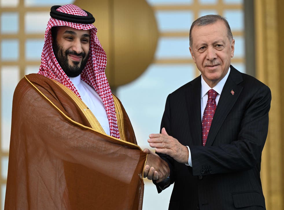 <p>President Erdogan welcomes Saudi Crown Prince Mohammed bin Salman in Ankara on Wednesday</p>
