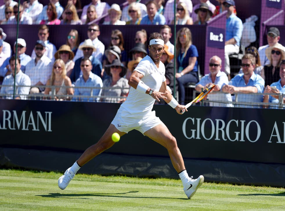 <p>Not just the king of clay: Rafael Nadal in action in southwest London on Wednesday </p>