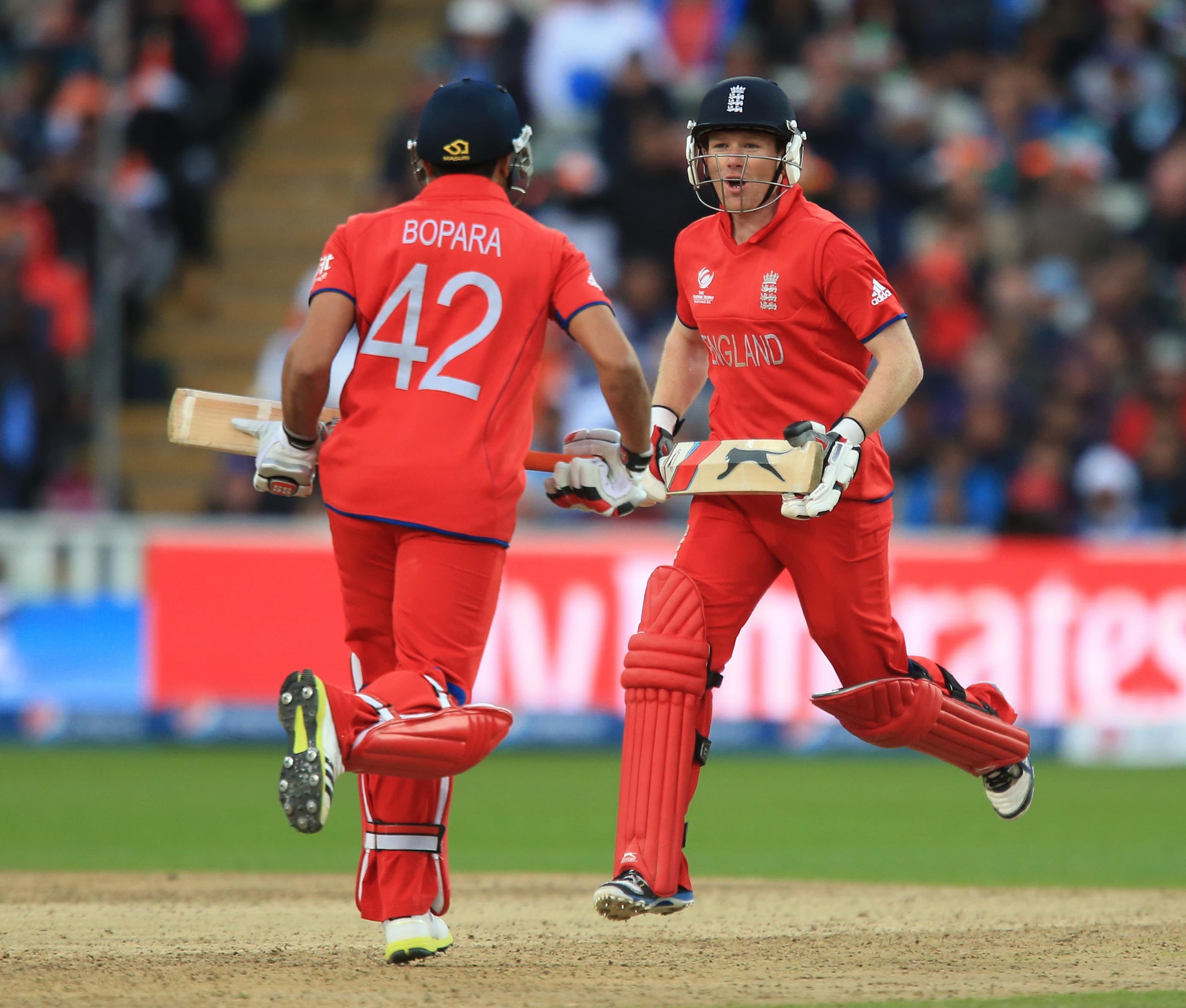 England’s Eoin Morgan and Ravi Bopara looked to have put England in a match winning position (Mike Egerton/PA)