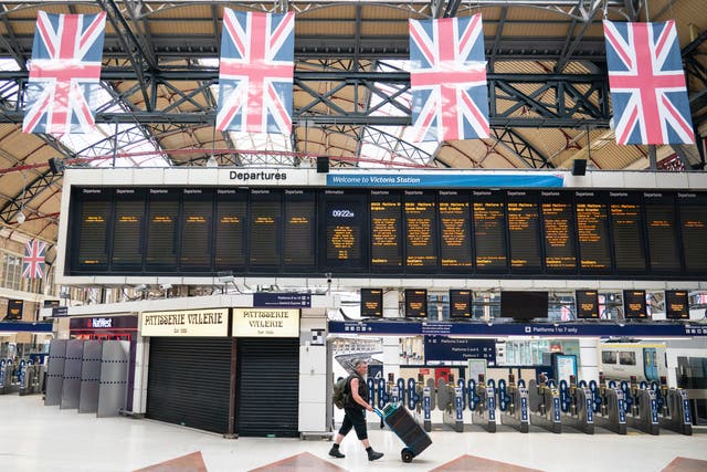 Major railway stations are much quieter than normal as services were crippled by thousands of railway workers stage their second strike of the week (Dominic Lipinski/PA)
