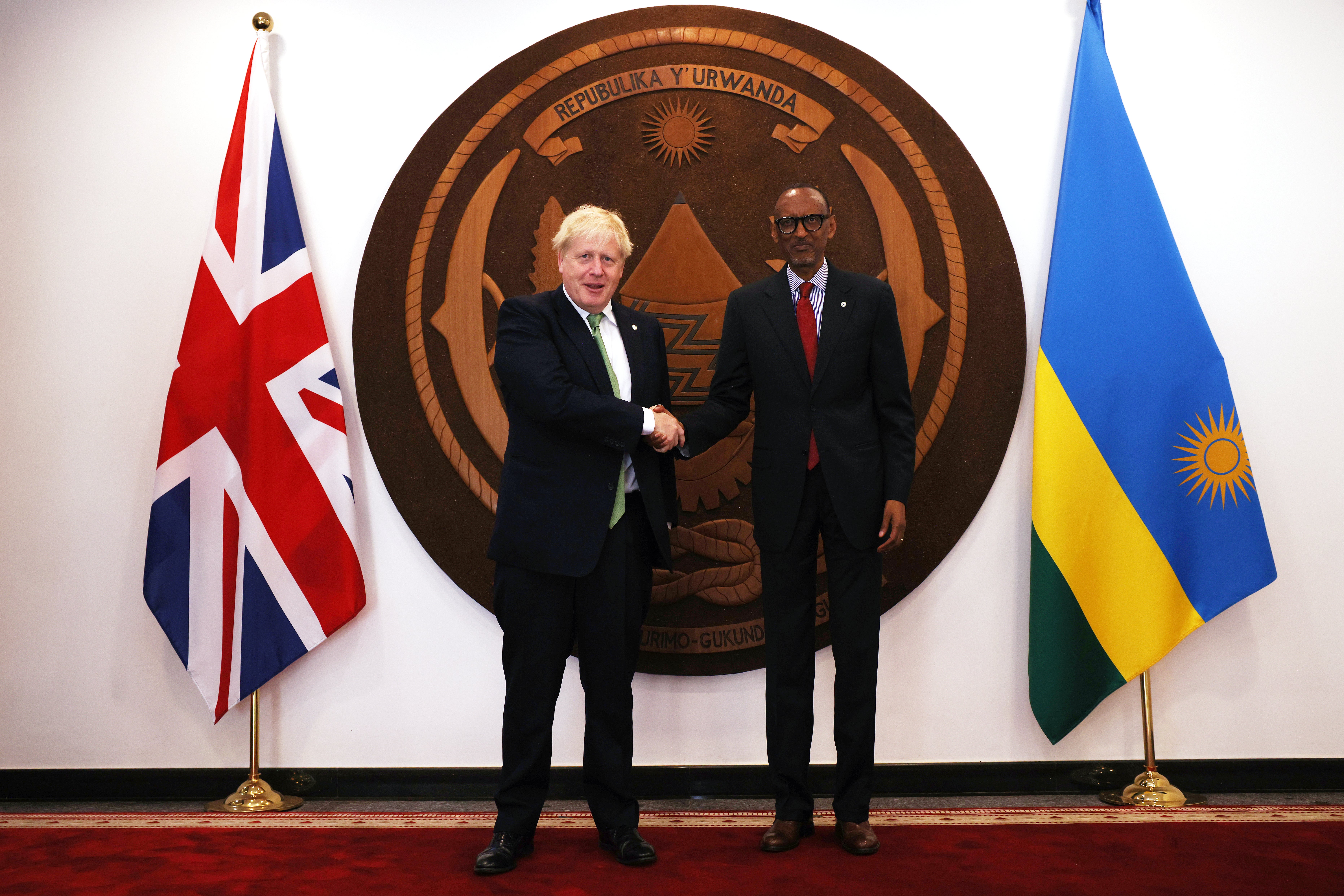 Prime Minister Boris Johnson (left) meets with Rwanda’s President Paul Kagame (Dan Kitwood/PA)
