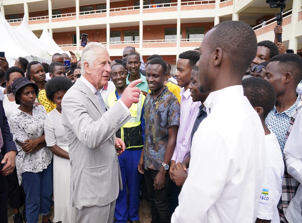 The Prince of Wales meets students during a visit to the Integrated Polytechnic Regional College (IPRC) in Kigali to learn about the work and history of IPRC, and meet with Prince’s Trust International (PTI) delivery partners and beneficiaries from Rwanda and across the Commonwealth (Jonathan Brady/PA)