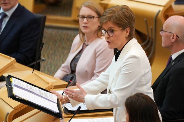 Nicola Sturgeon was speaking at First Minister’s Questions on Thursday (Andrew Milligan/PA)