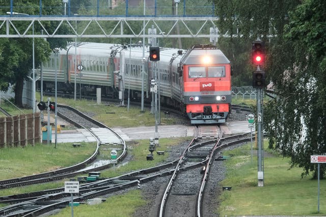 <p>A passenger train from Kaliningrad to Moscow arrives at the Lithuanian border</p>
