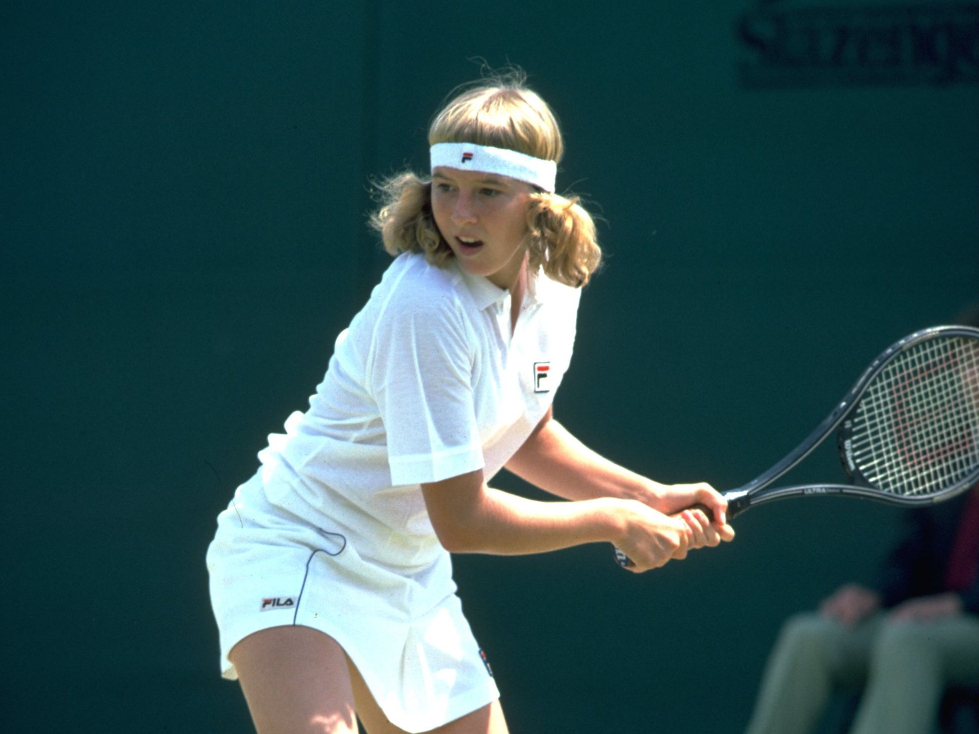 Andrea Jaeger competes at Wimbledon in 1982
