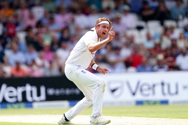 <p>Stuart Broad appeals during an impressive spell in the England attack </p>