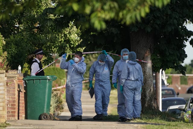 <p>Police investigators at the scene of the  incident in north London </p>