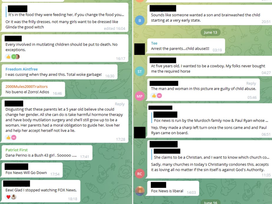 A screenshot from a recent Telegram discussion about a family with a transgender child