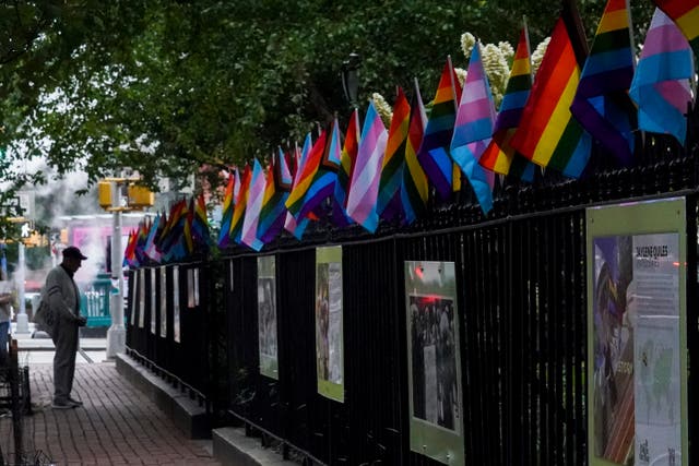 <p>FILE-A visitor views a historical exhibit of the Gay rights movement, displayed in New York </p>