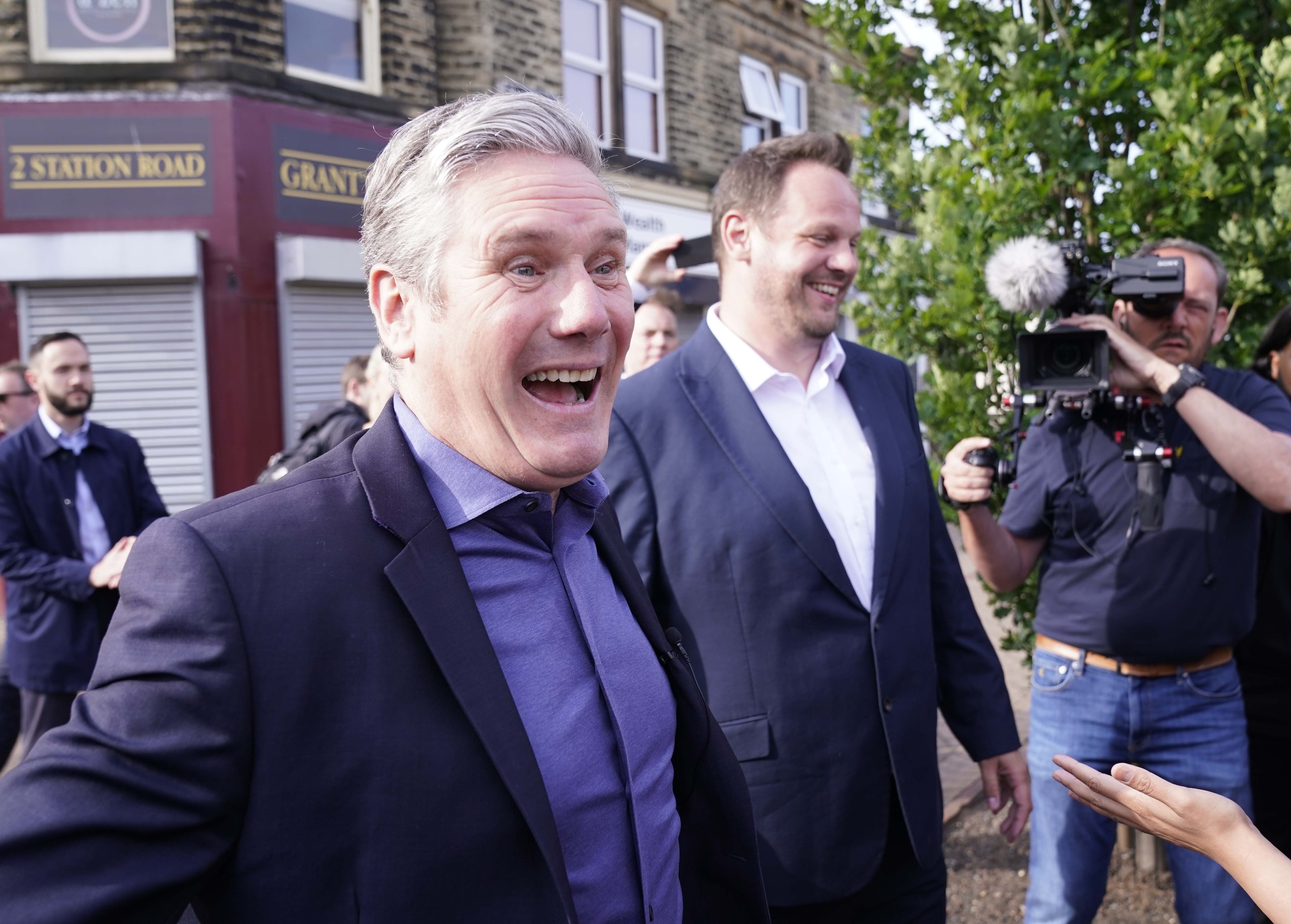 Labour leader Sir Keir Starmer meets new Wakefield MP Simon Lightwood in Ossett Market (Danny Lawson/PA)