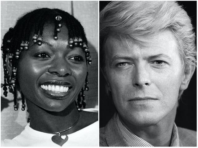 <p>Floella Benjamin in 1977, and David Bowie in 1983</p>
