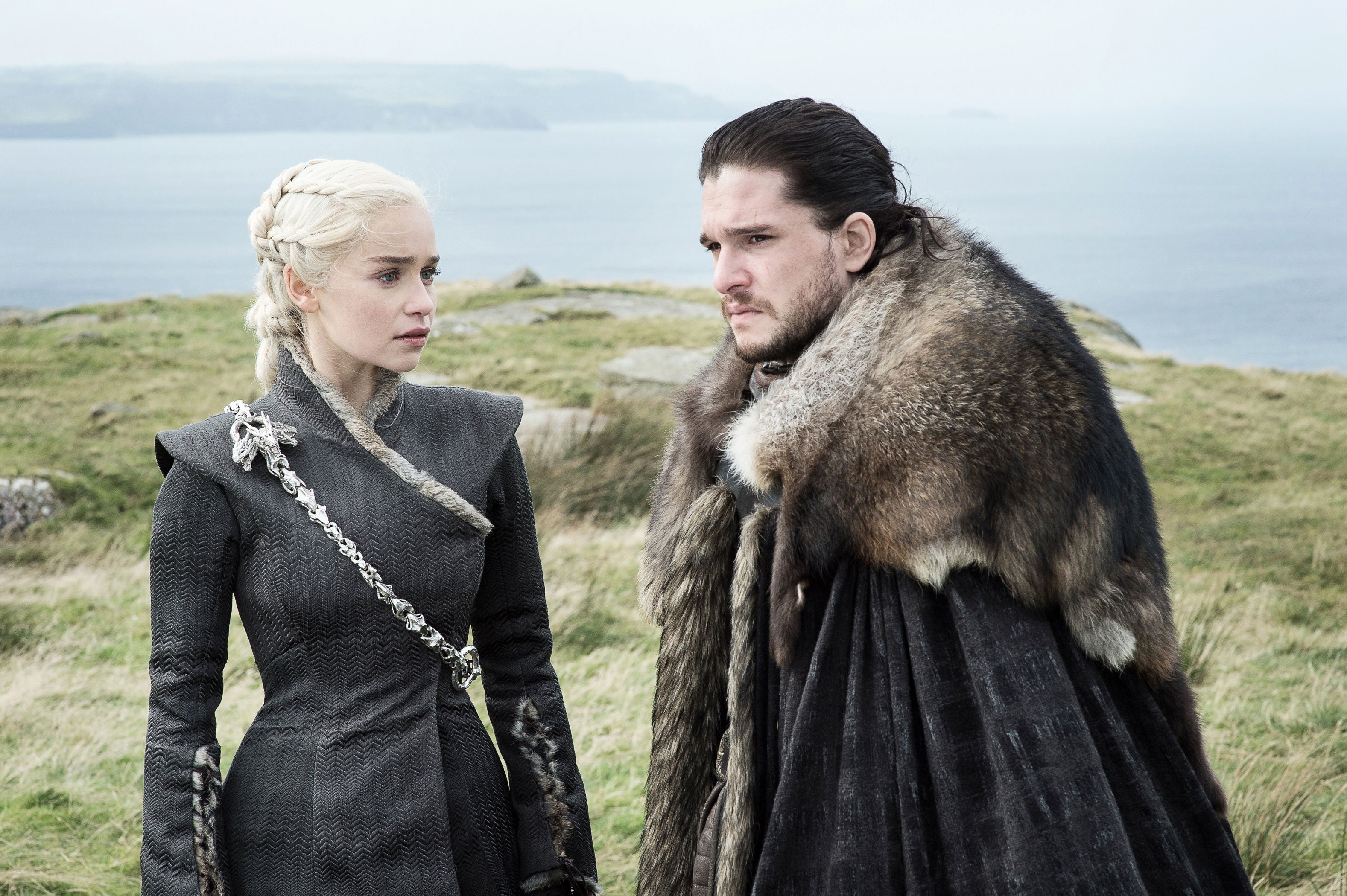 Kit Harington, right, as Jon Snow in ‘Game Of Thrones’ alongside Emilia Clarke as Daenerys Targaryen