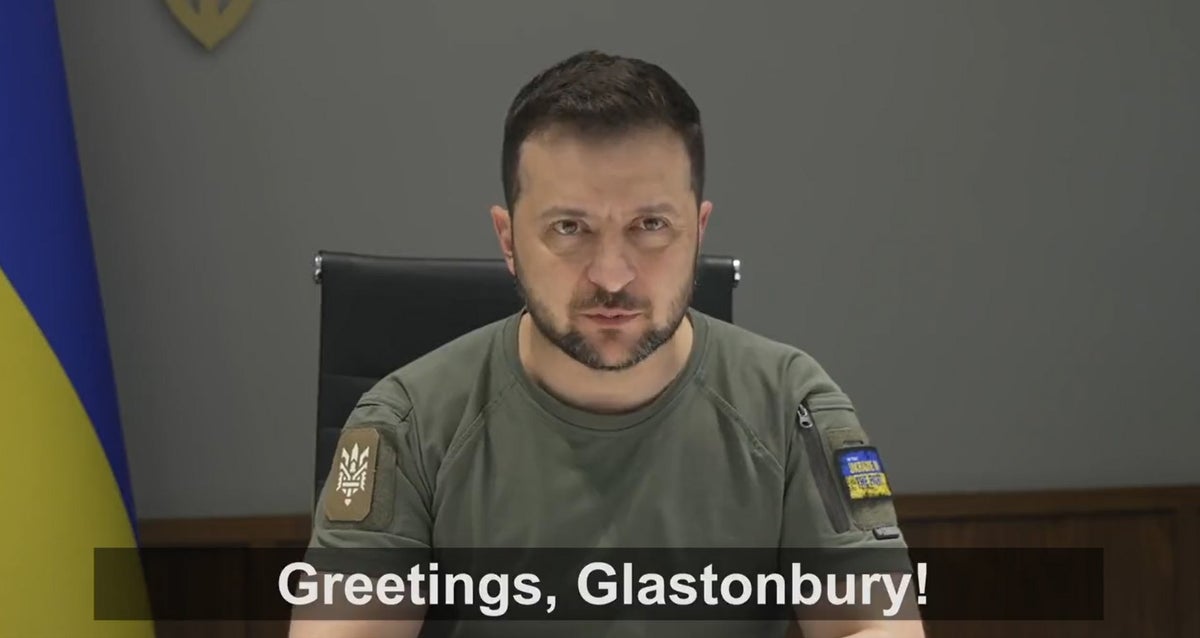‘Greetings, Glastonbury’: Ukraine’s president Zelensky shares powerful message at festival