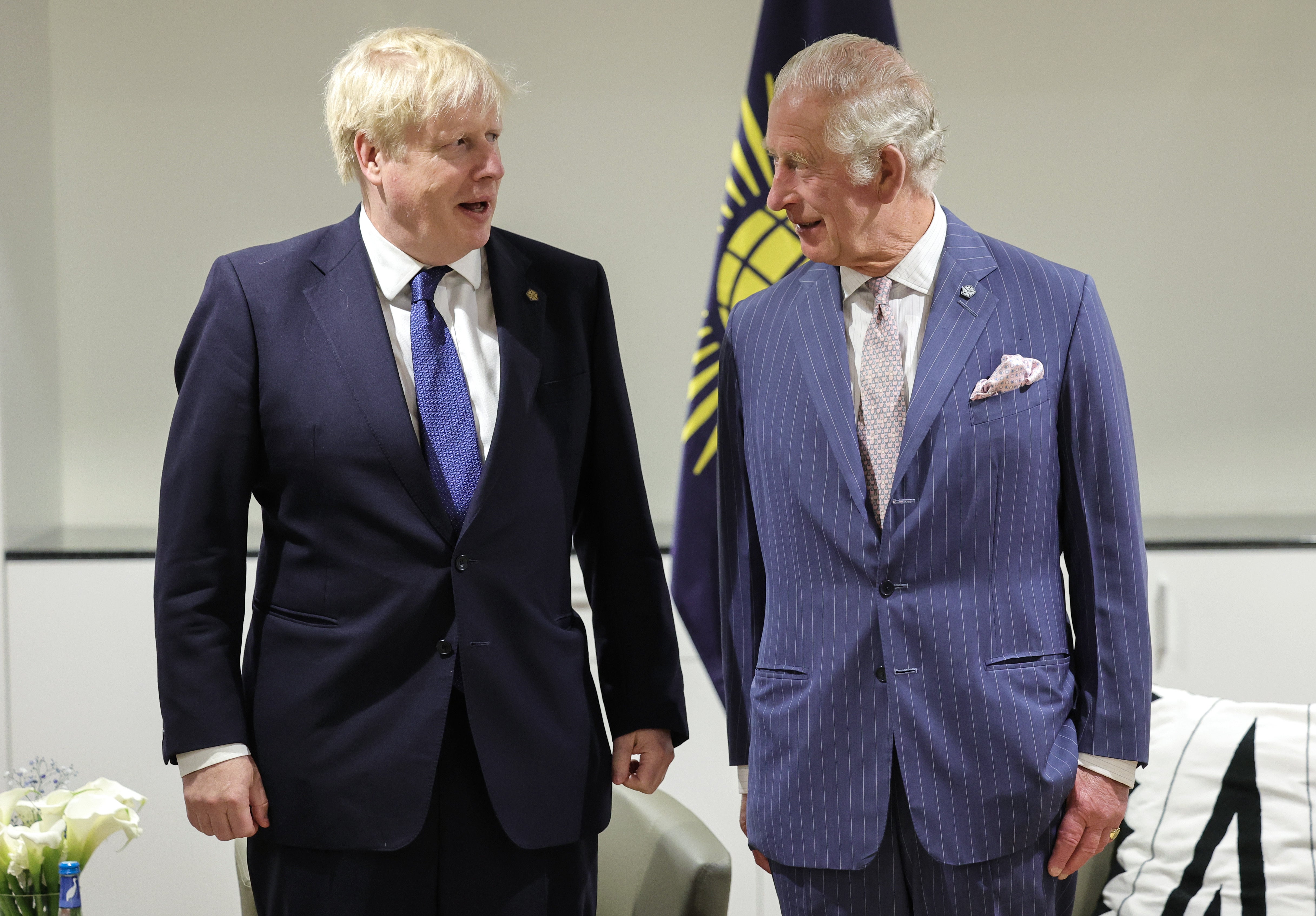 Prime Minister Boris Johnson and the Prince of Wales meet over morning tea prior to a family photo with Commonwealth heads (Chris Jackson/PA)