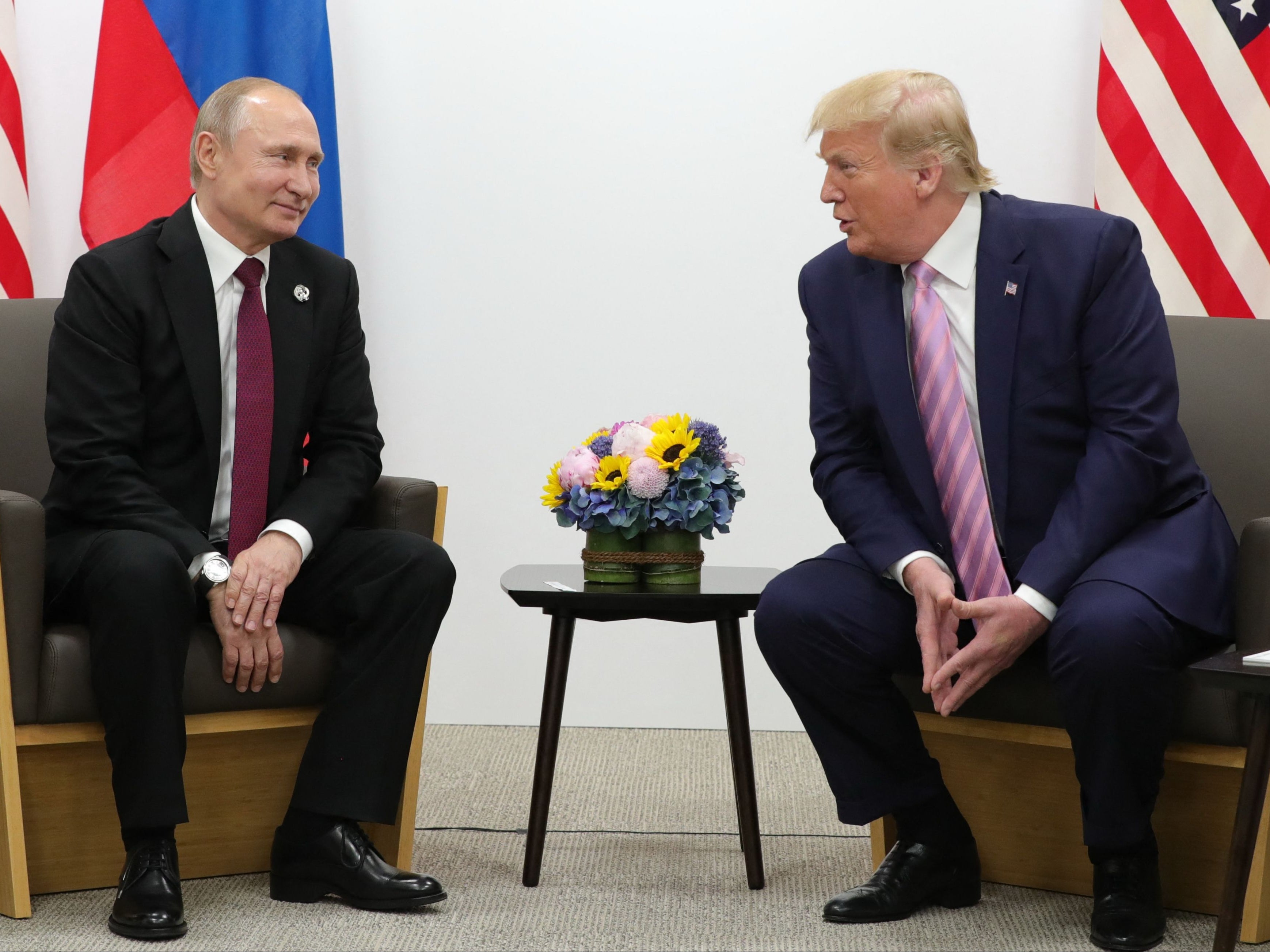 <p>Russian President Vladimir Putin and US President Donald Trump hold a meeting on the sidelines of the G20 summit in Osaka on June 28, 2019</p>