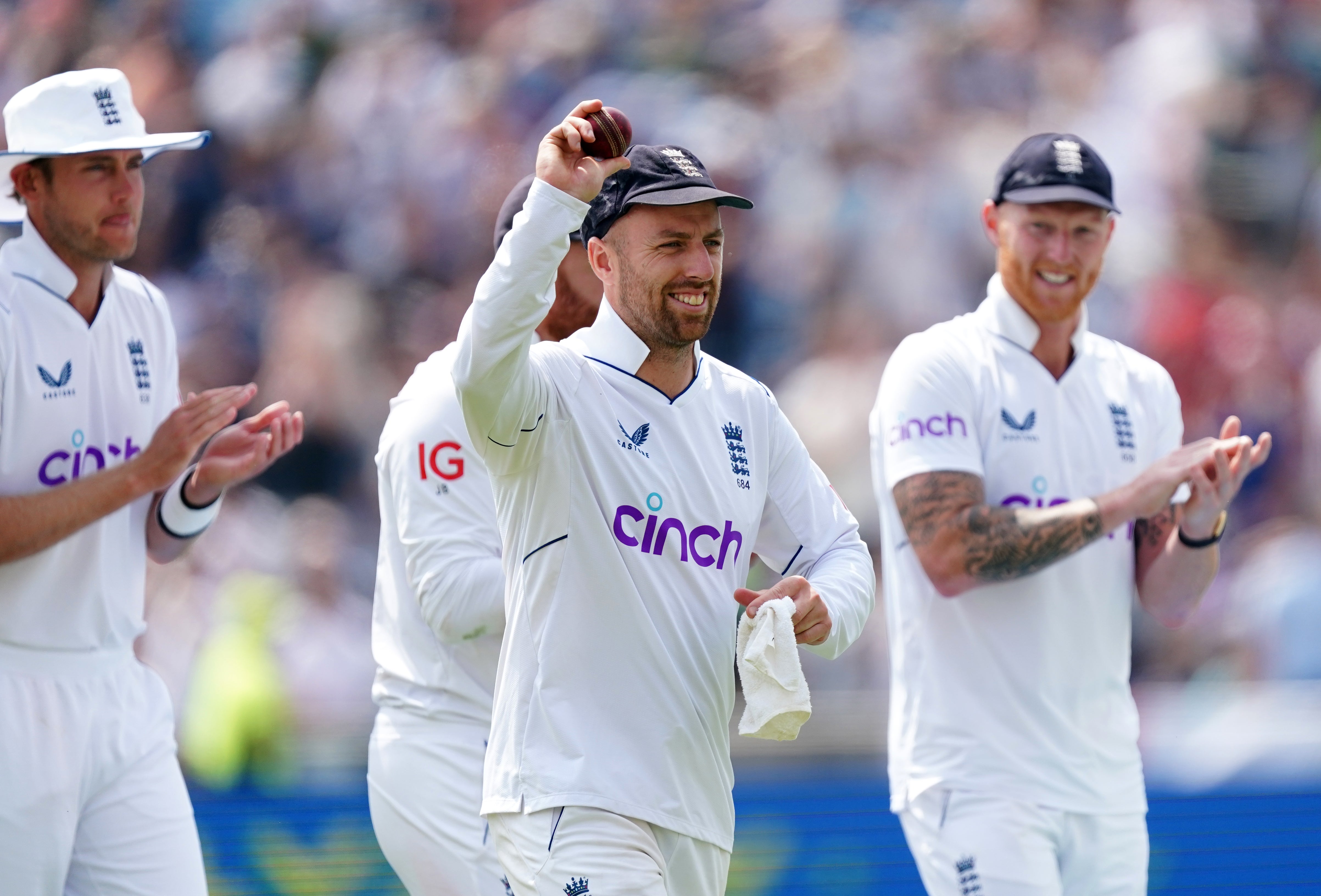 Jack Leach (centre) claimed five wickets for England (Mike Egerton/PA)