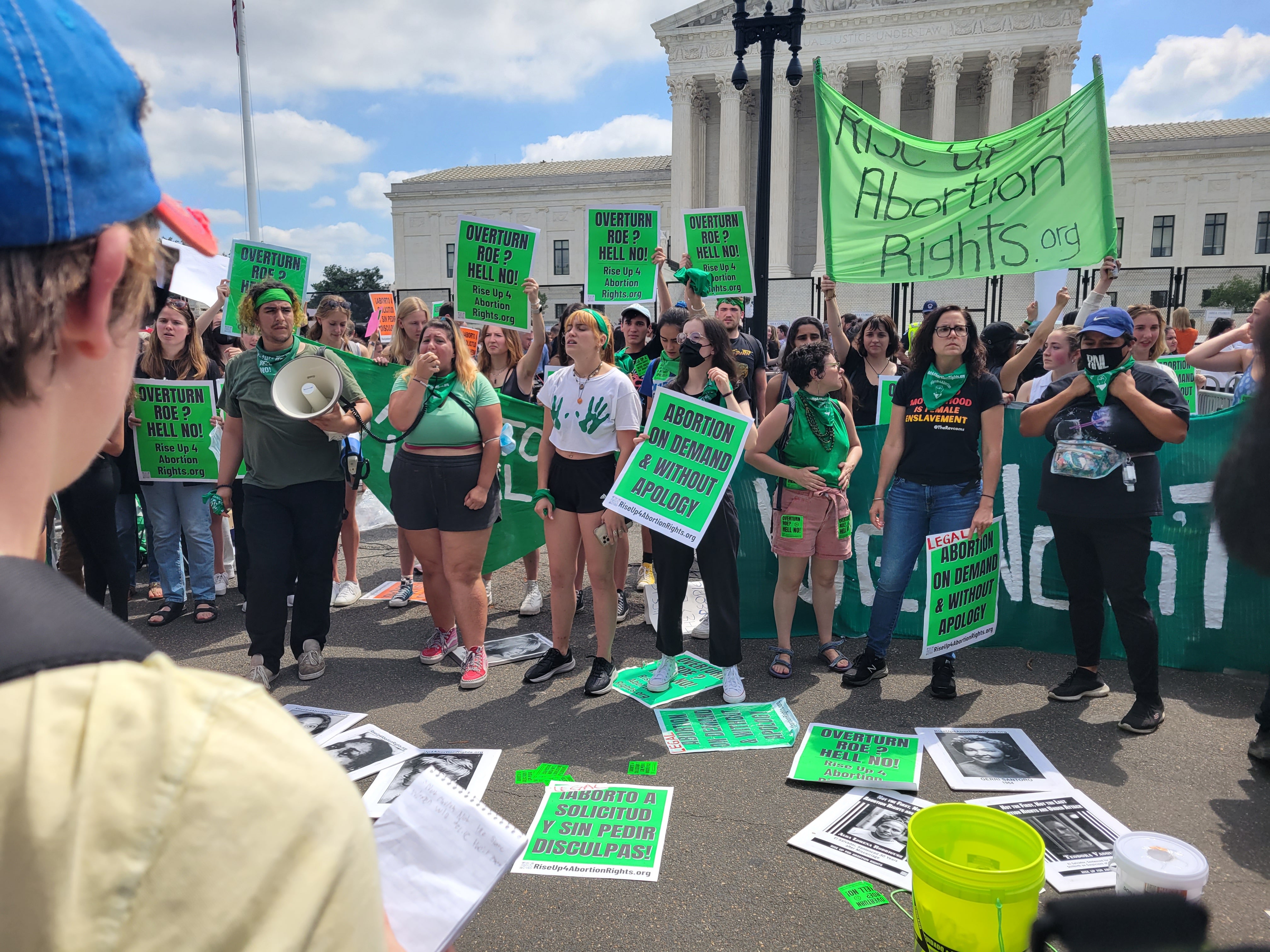 Abortion rights demonstrators outside the Supreme Court on Thursday